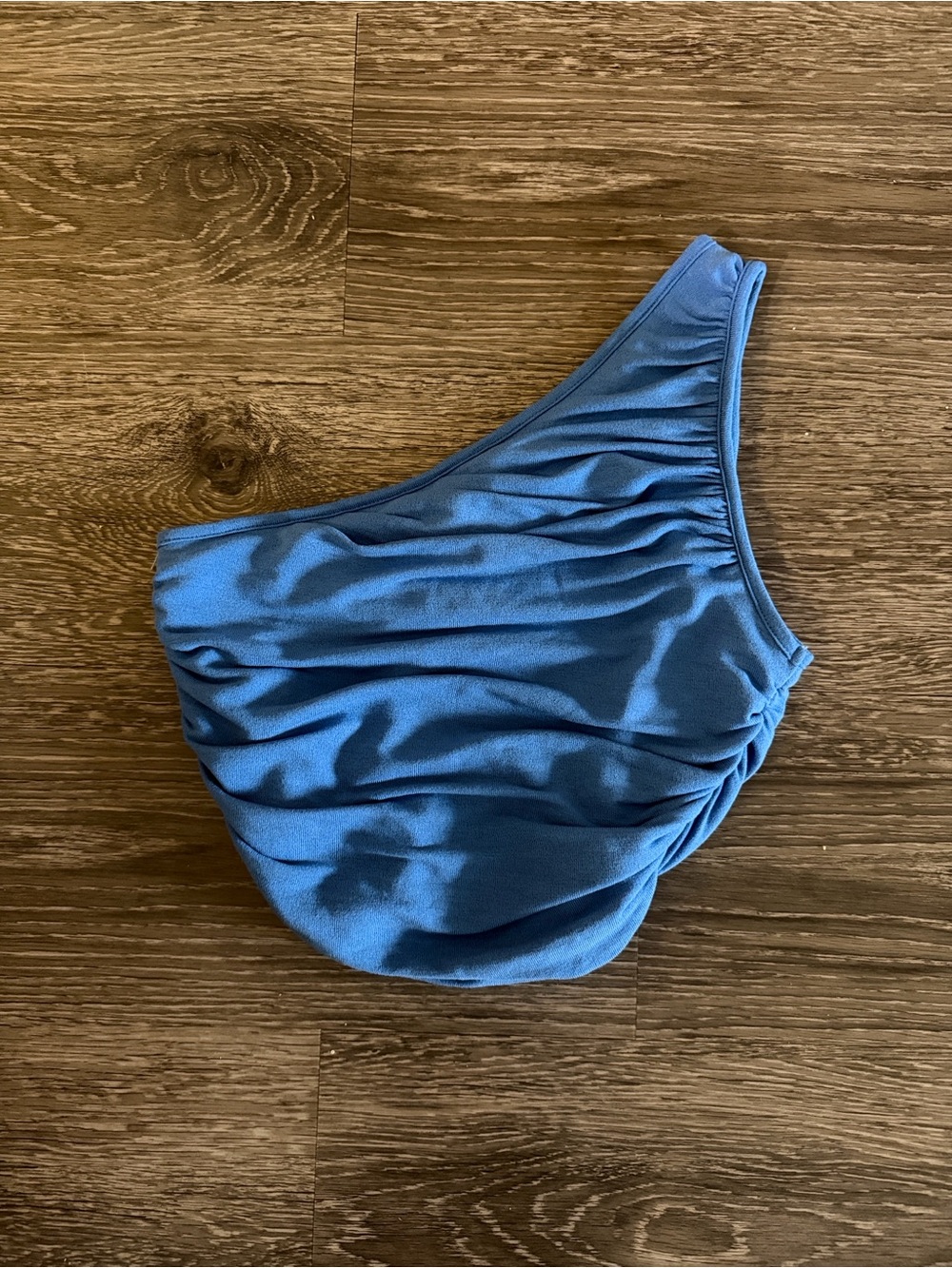 SHEIN Blue One-Shoulder Ruched Crop Top